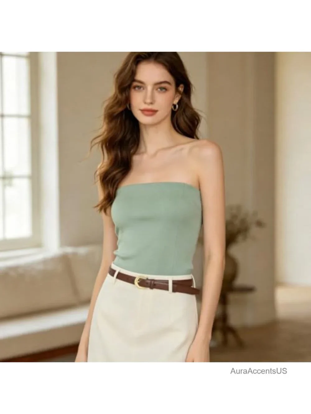PU Leather Belt with Gold Buckle Fashion Waist Belt for Women